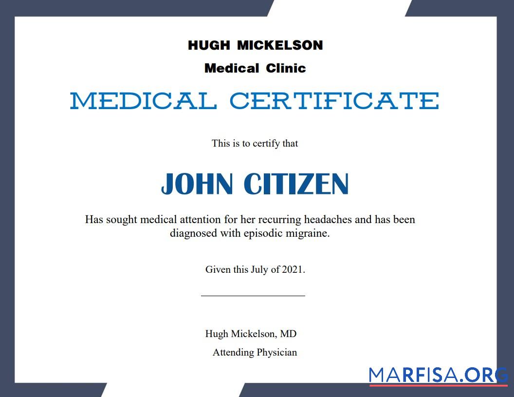 Printable USA Medical cert example